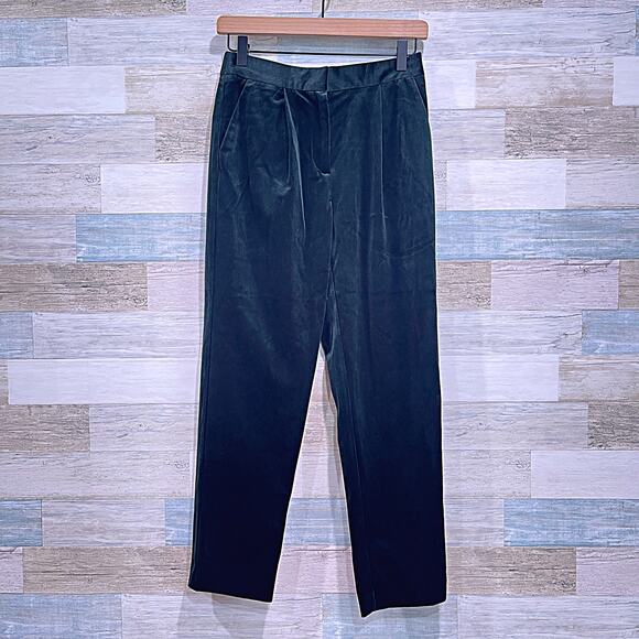 FRNCH PARIS Velvet Pleated Trousers Green Elastic Waist Work Career Womens Small - Picture 1 of 8